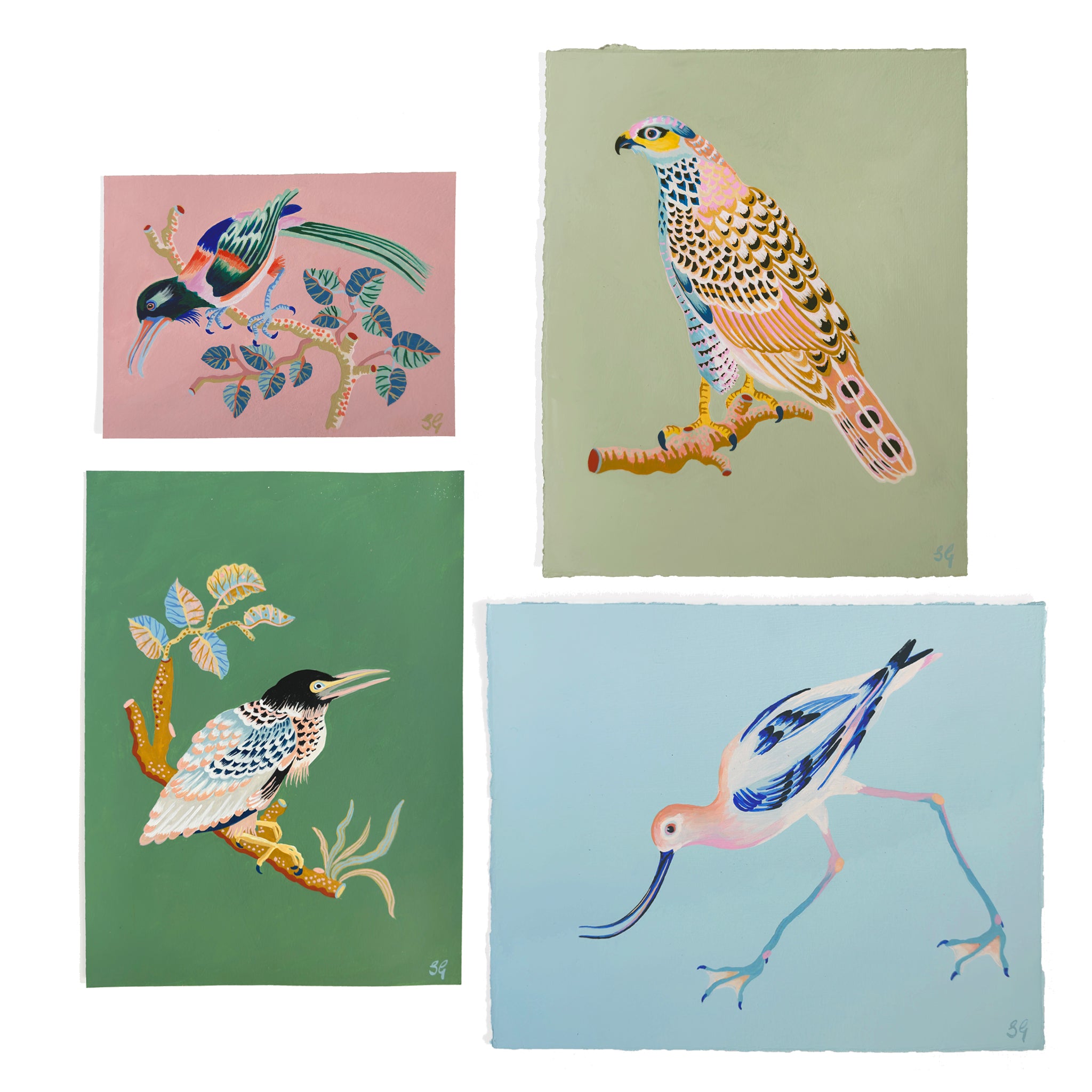 BIRD ON A BRANCH on clay pink 7.25" x 5.5"