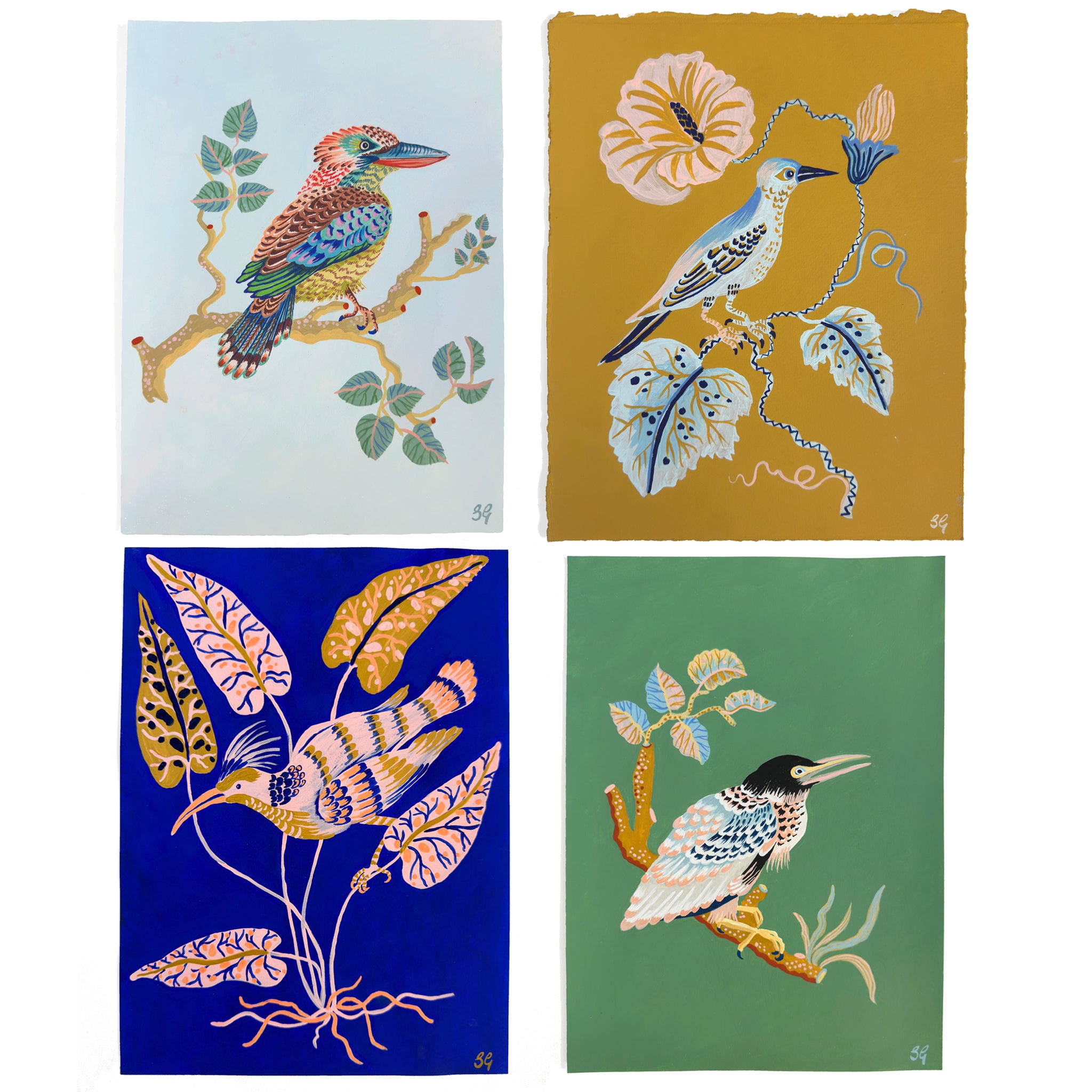 BIRD STUDY on ultramarine blue 8" x 11"