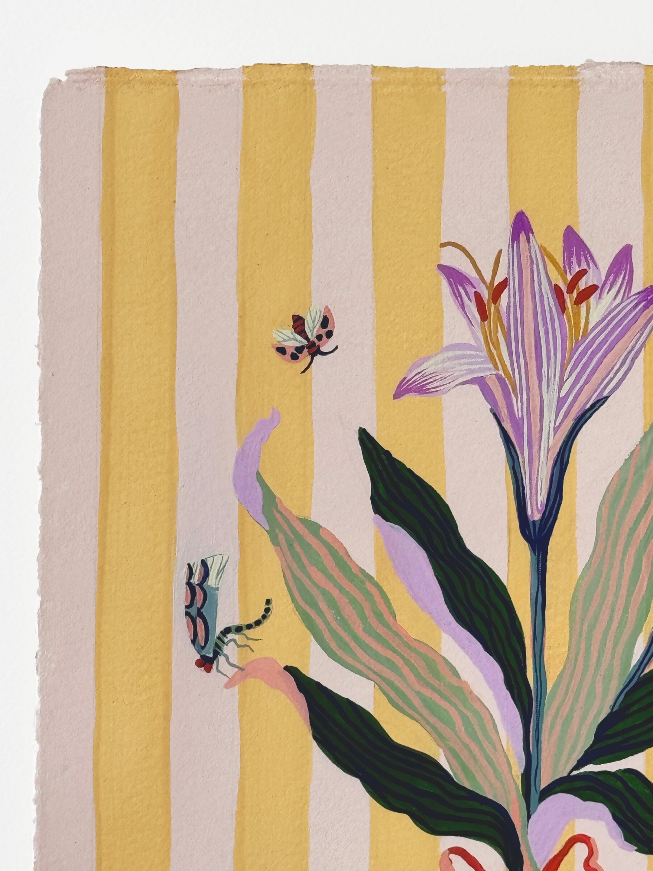 SPRING CROCUS on Naples yellow stripes 9.2" x 11.2"