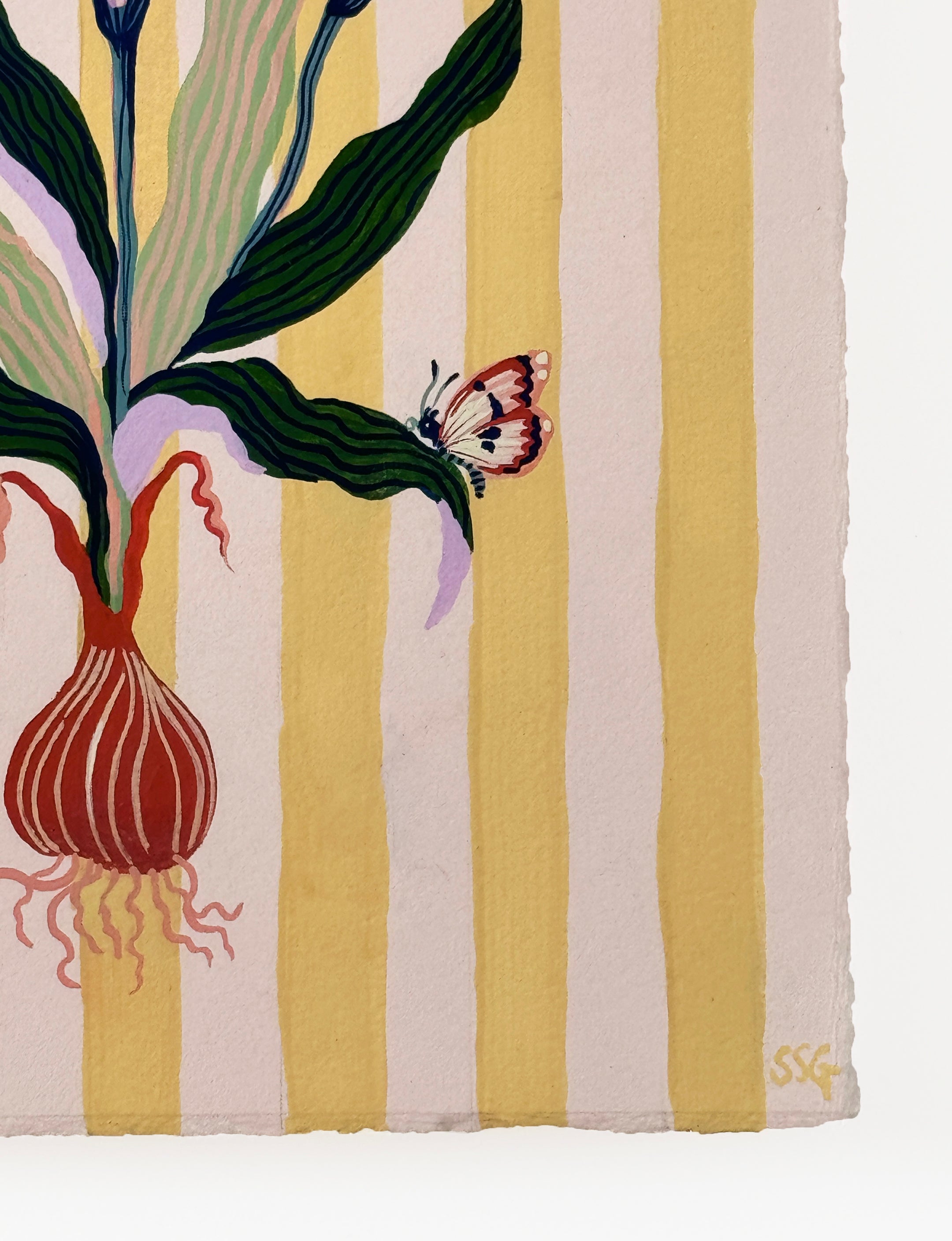 SPRING CROCUS on Naples yellow stripes 9.2" x 11.2"