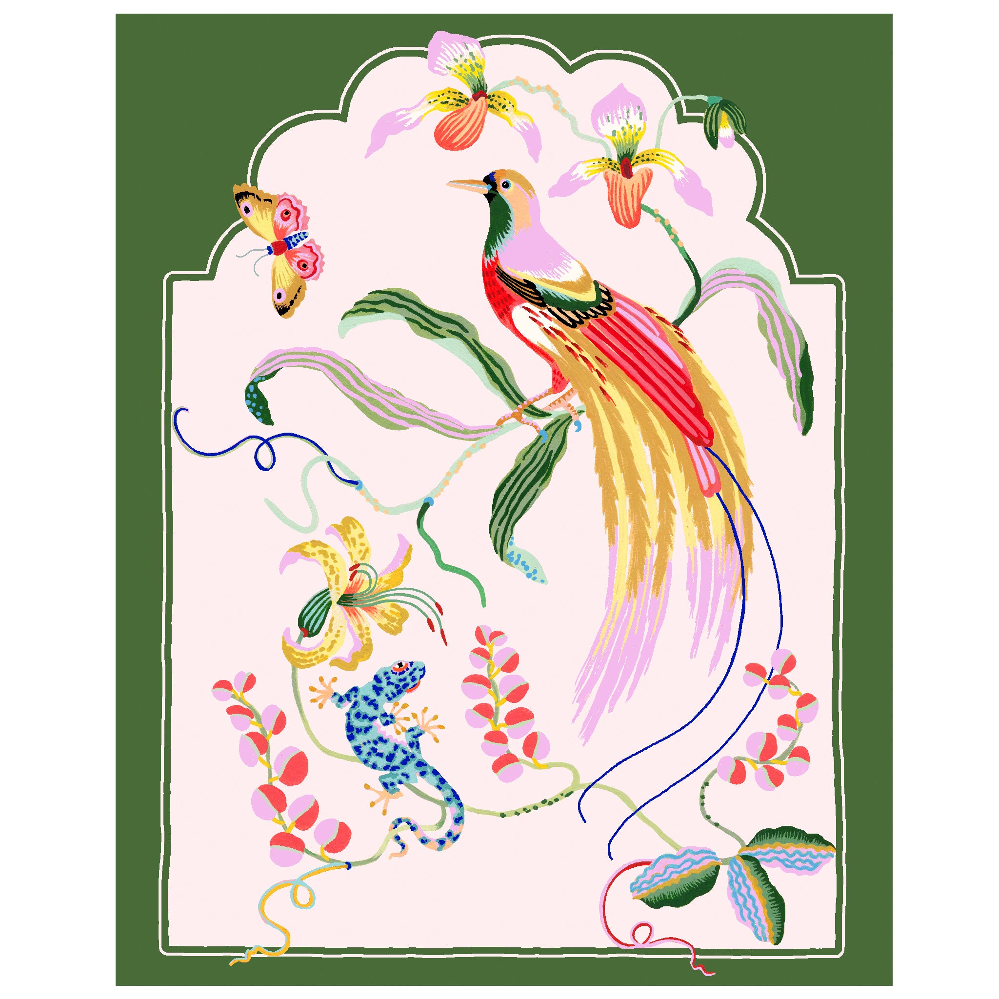 PARADISE BIRD 16" x 20" Green border