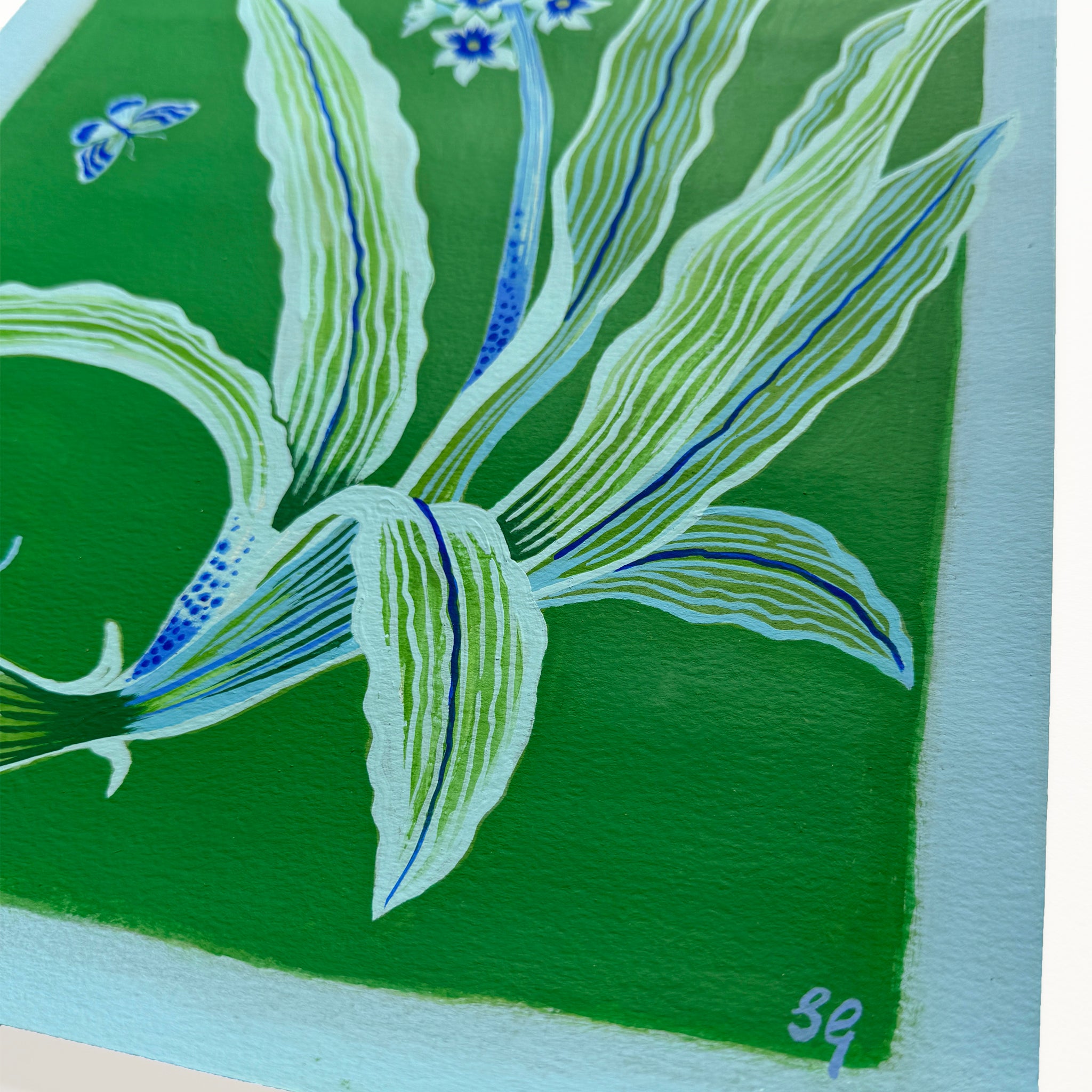 PINEAPPLE LILY in tonal greens 11"x15"