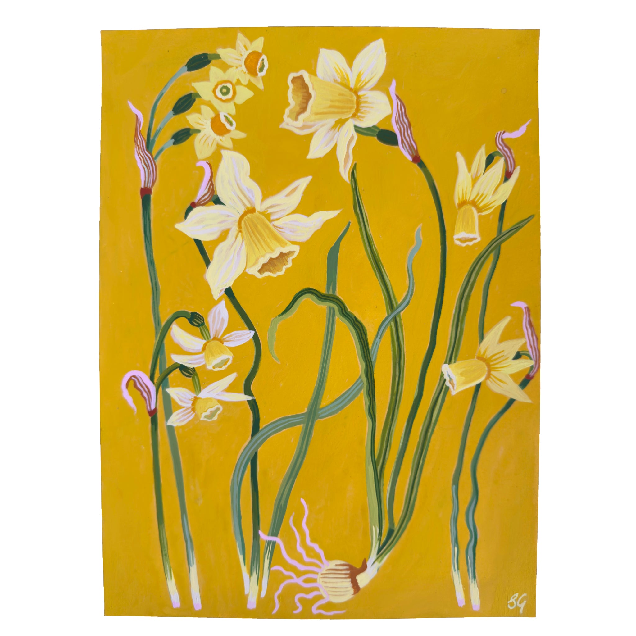 SPRING DAFFODILS no.2 on Indian yellow 9"x12"