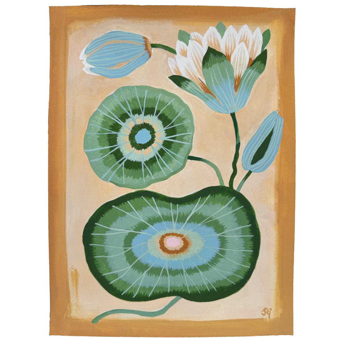 LOTUS STUDY no.2 on warm cream 9"x12"