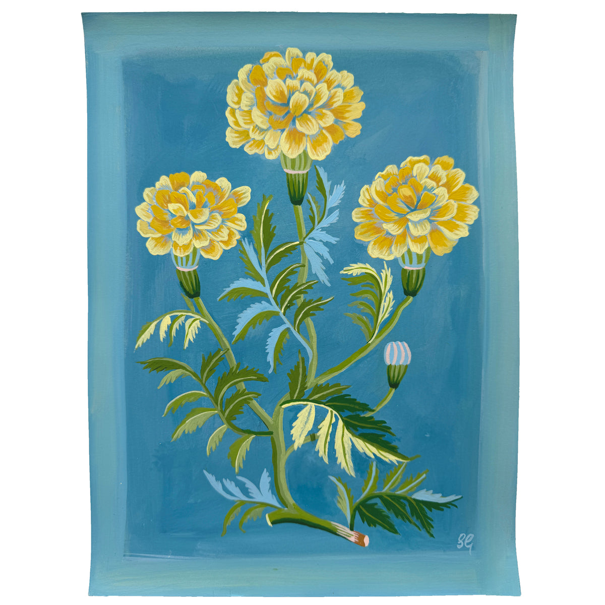 MARIGOLD on teal 9"x12"