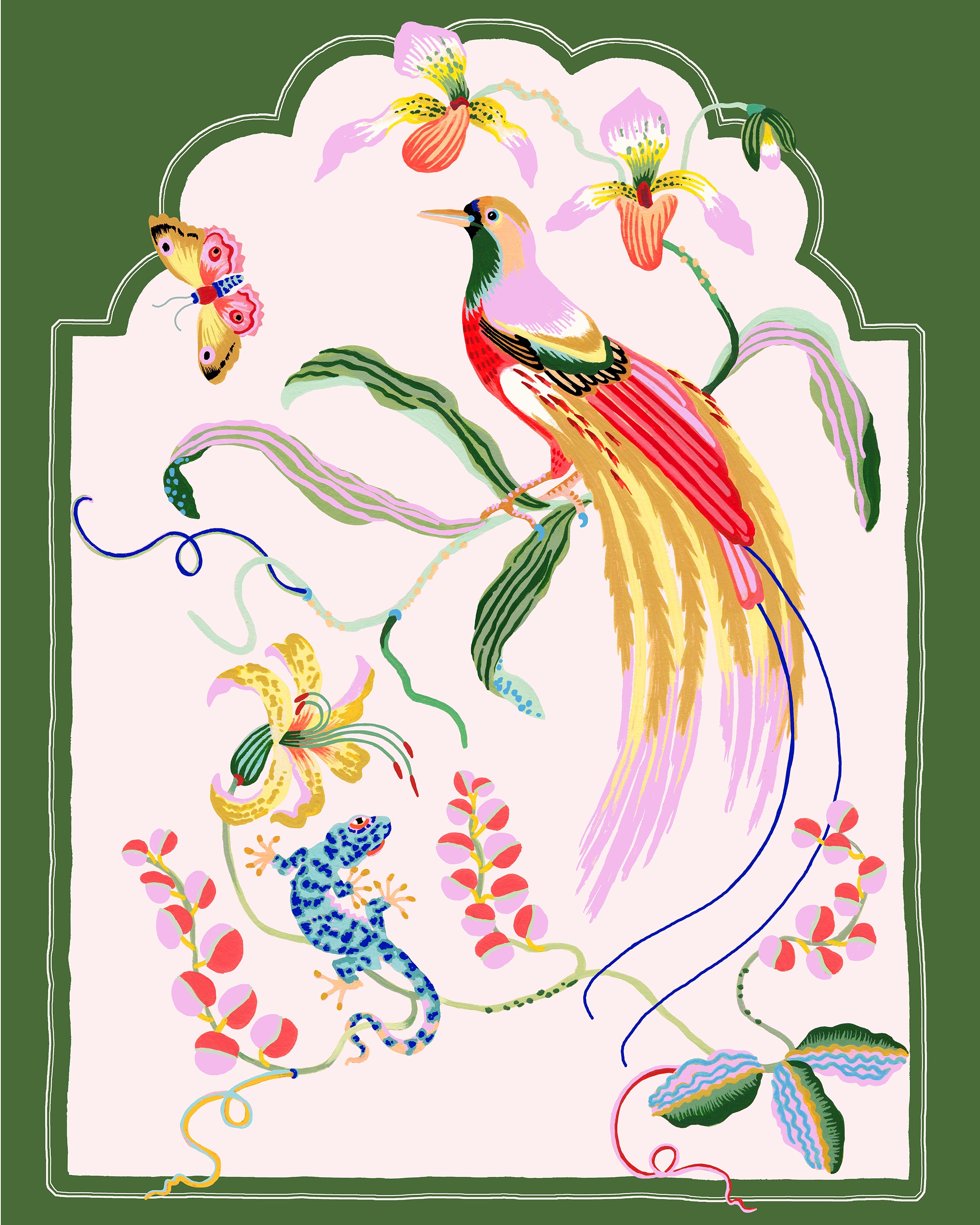 PARADISE BIRD  16" x 20" Green border