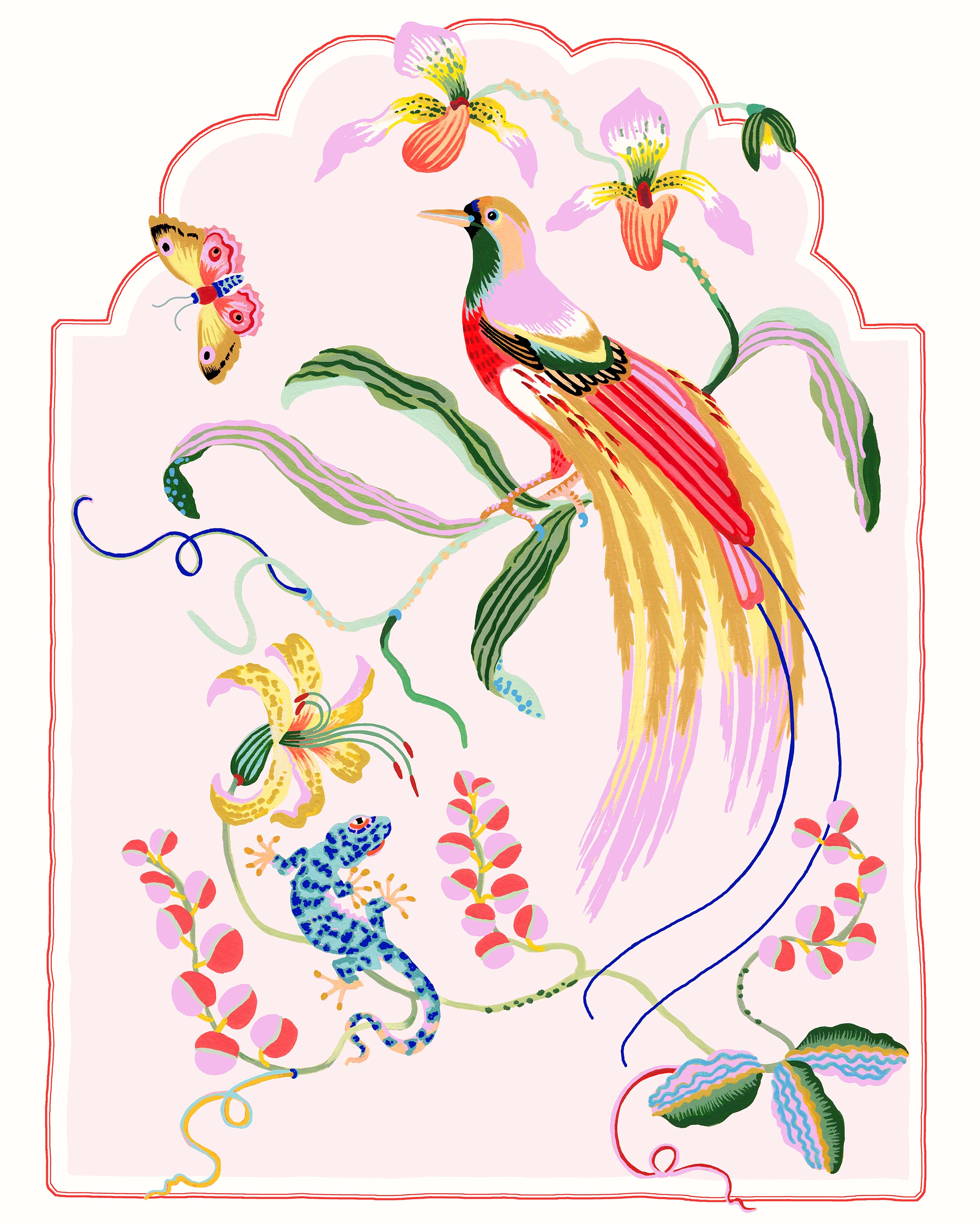 PARADISE BIRD  16" x 20" Cream border