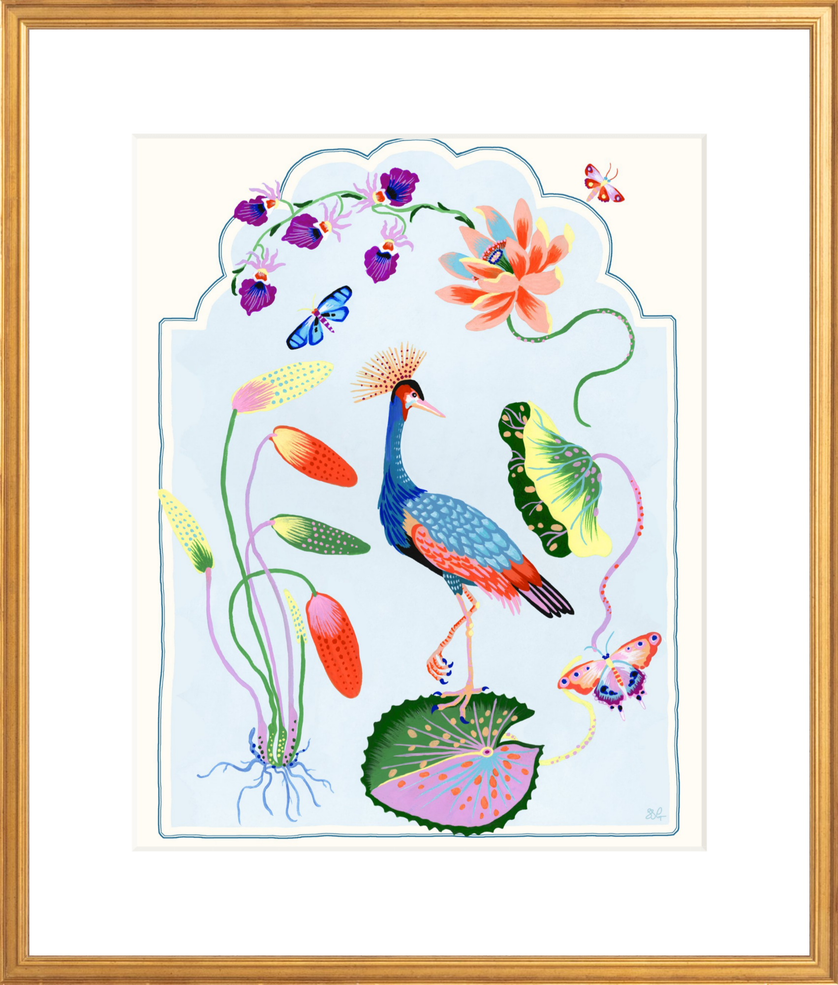 CRESTED CRANE  16" x 20" Cream border