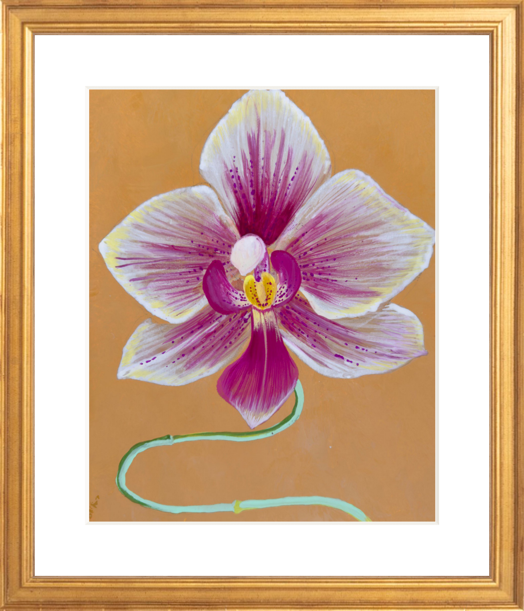 ORCHID STUDY on ochre 8" x 11"