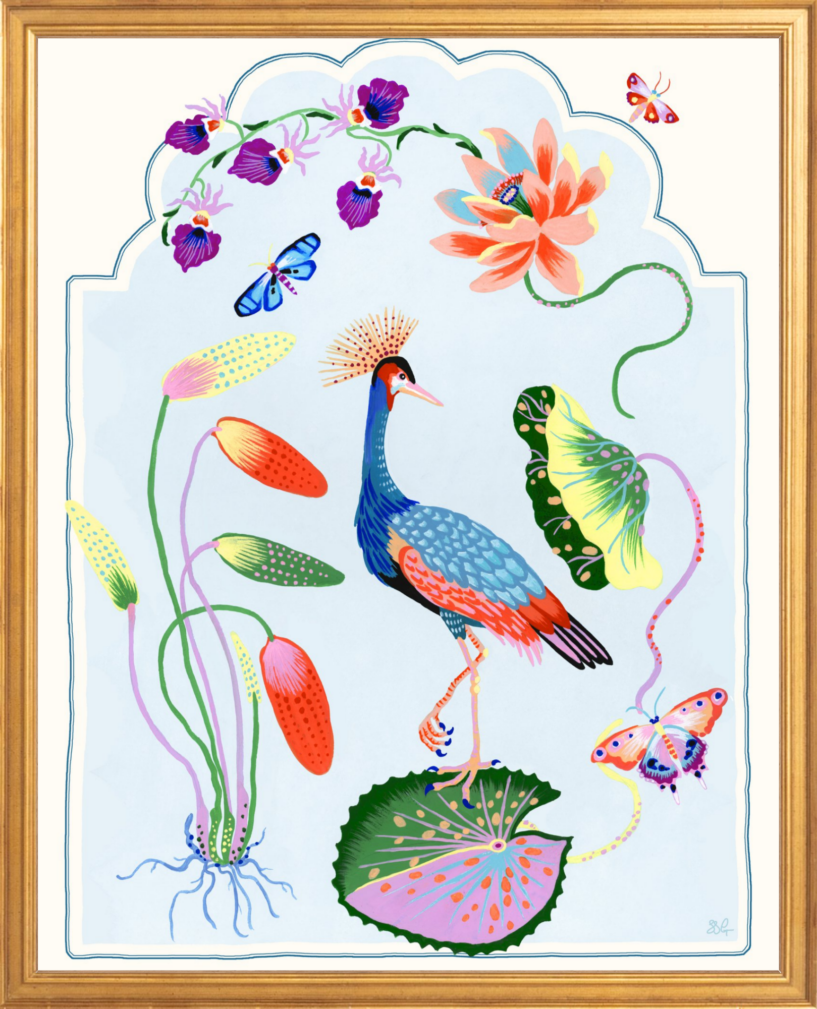 CRESTED CRANE  16" x 20" Cream border