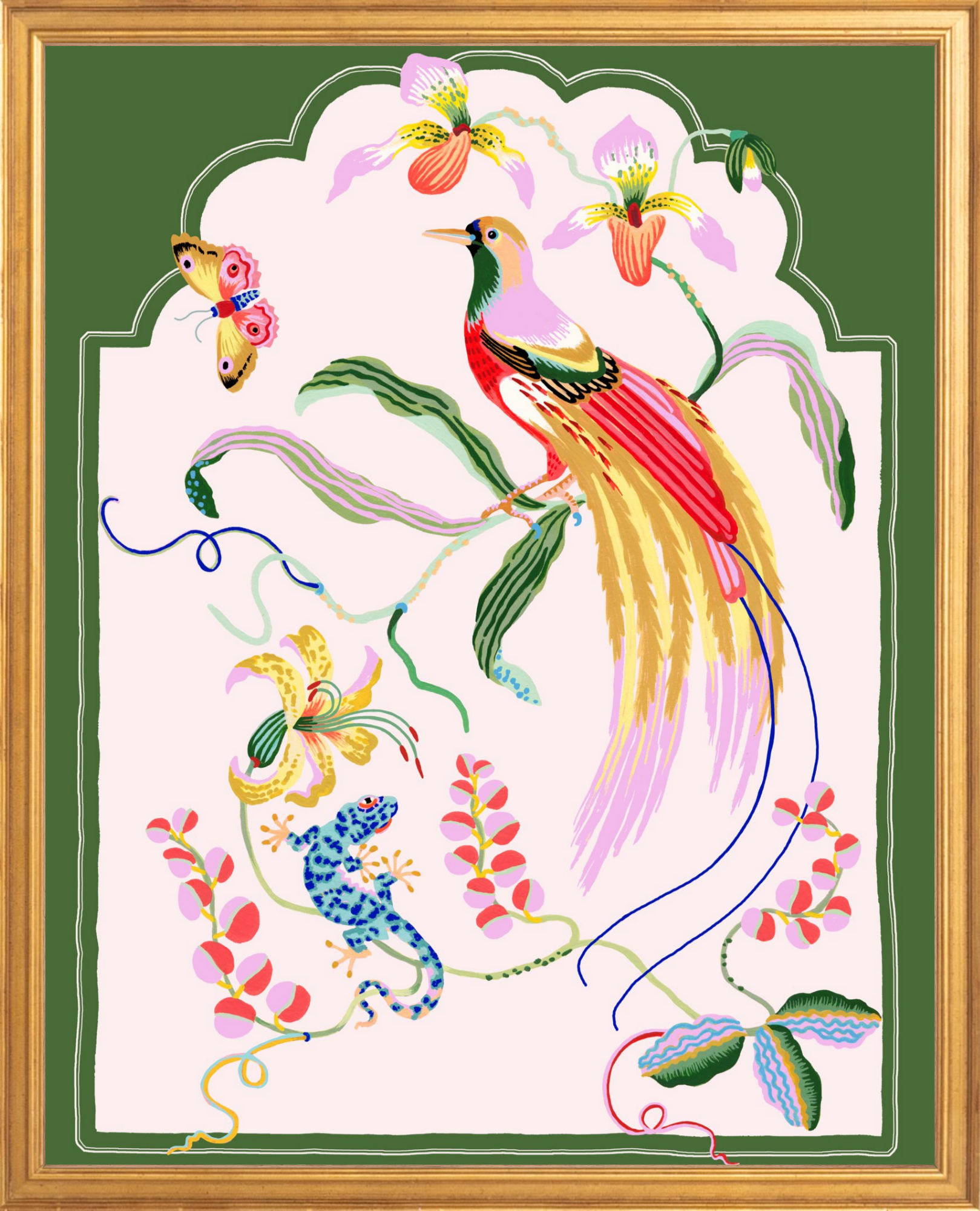PARADISE BIRD  16" x 20" Green border