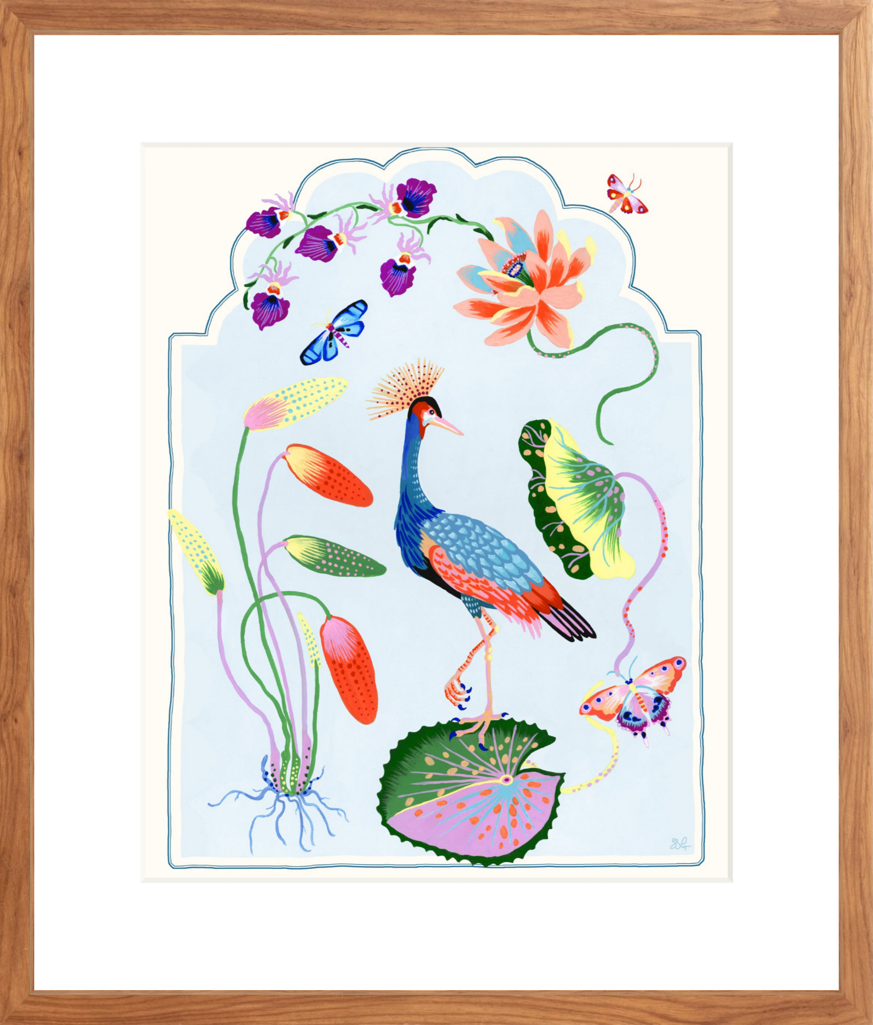 CRESTED CRANE  16" x 20" Cream border