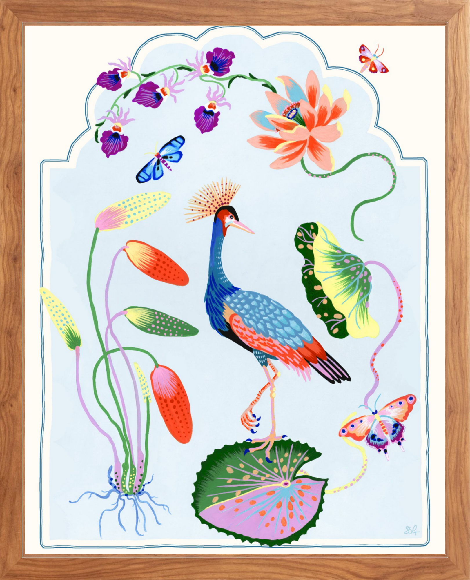 CRESTED CRANE  16" x 20" Cream border
