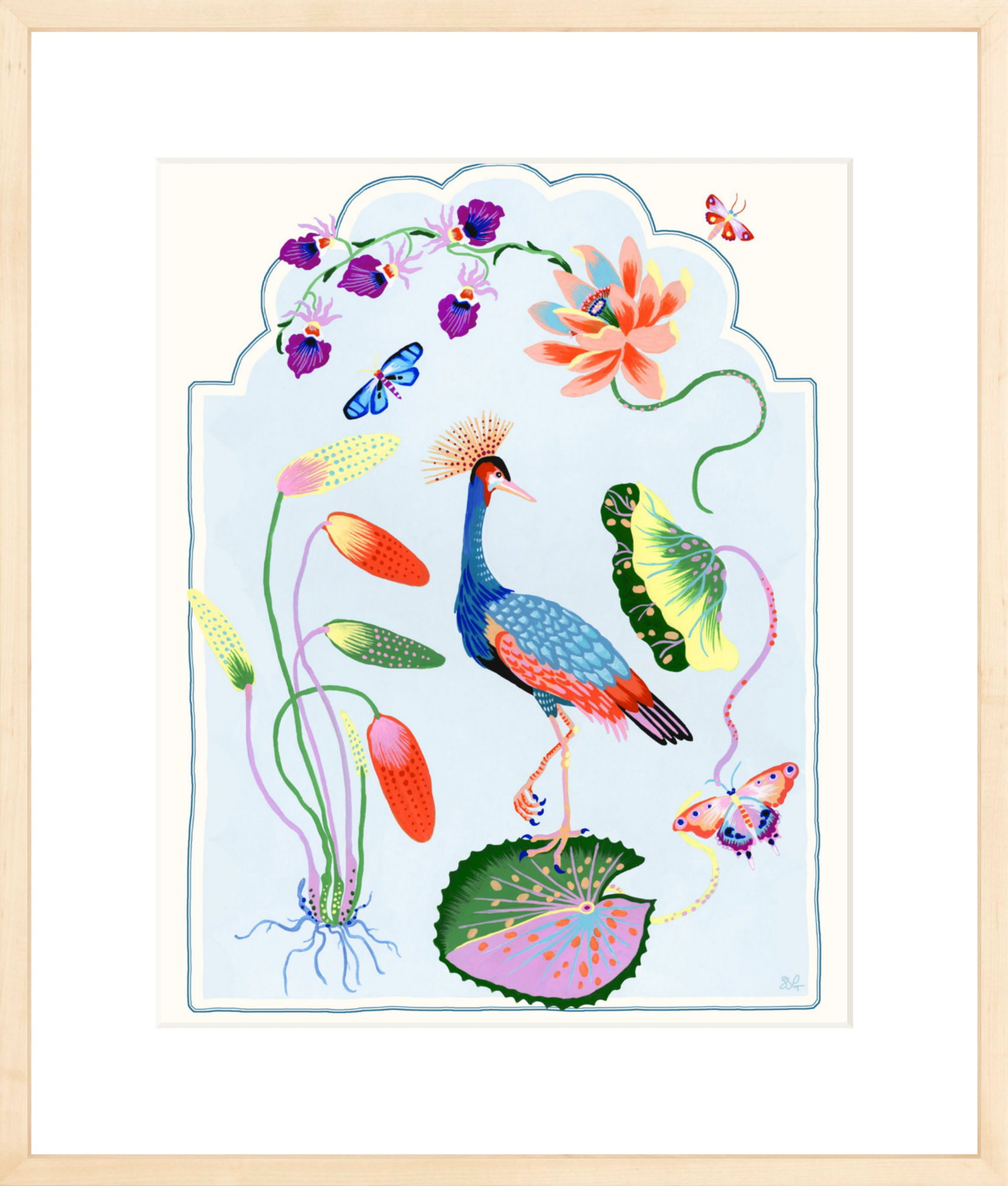 CRESTED CRANE  16" x 20" Cream border