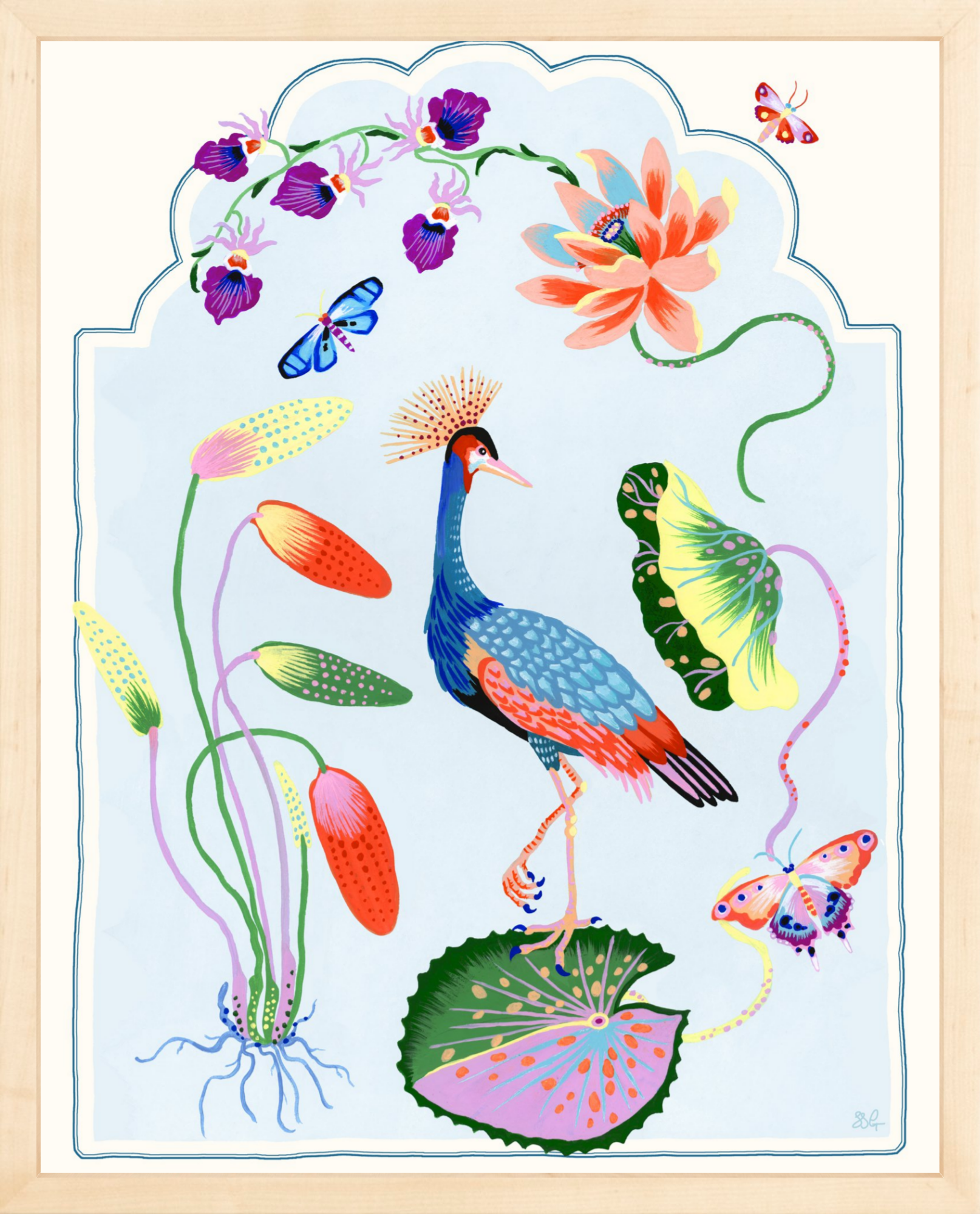 CRESTED CRANE  16" x 20" Cream border