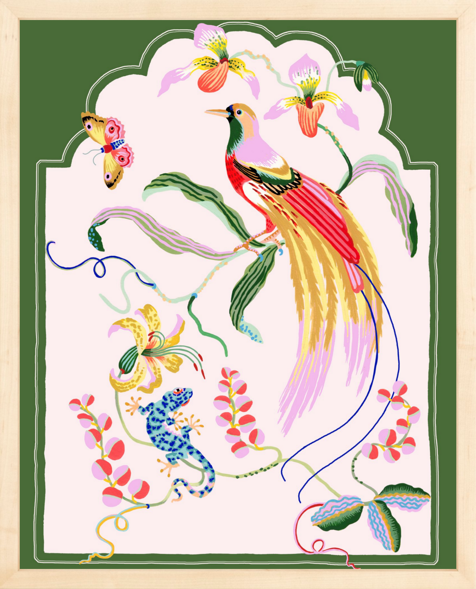 PARADISE BIRD  16" x 20" Green border