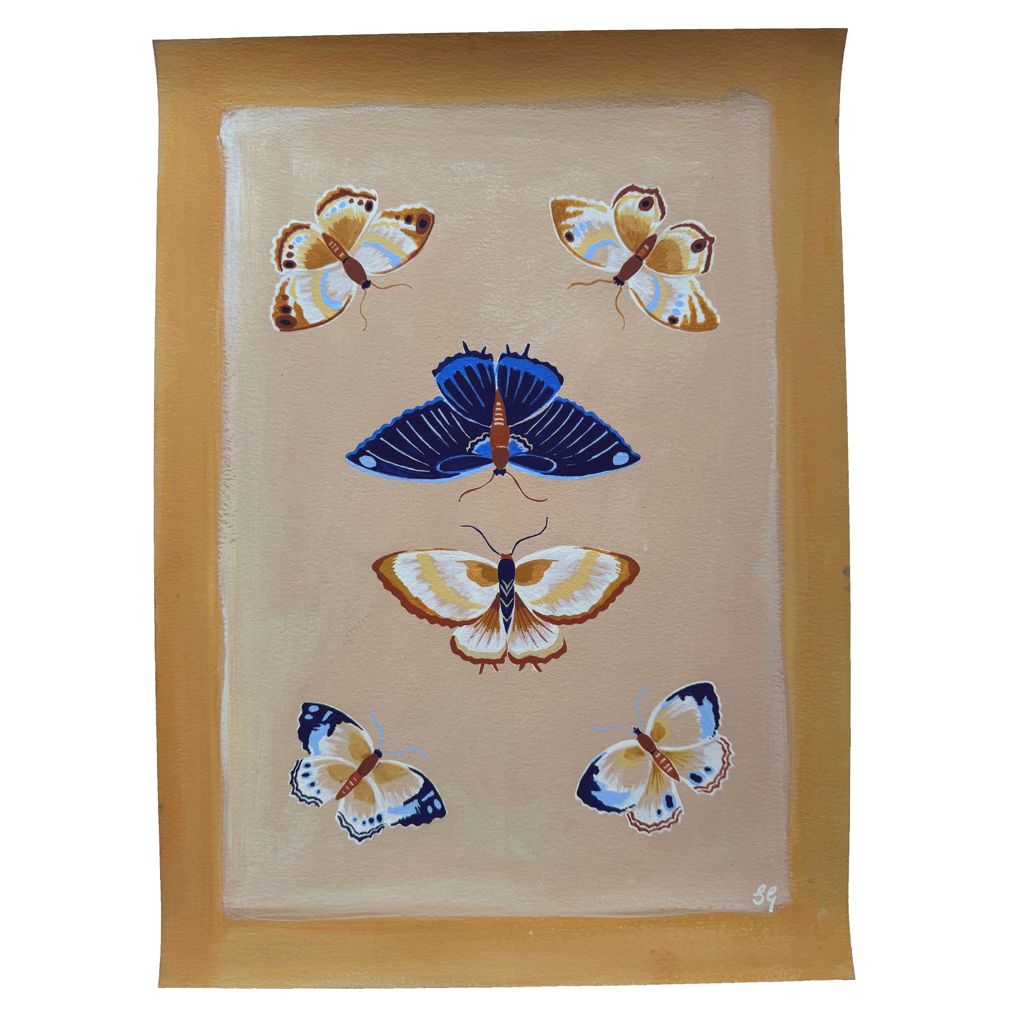 BUTTERFLIES no.3 in ochre & blues 11"x15"