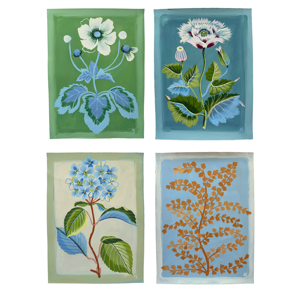 TERRACOTTA FERN STUDY on french blue 9"x12"