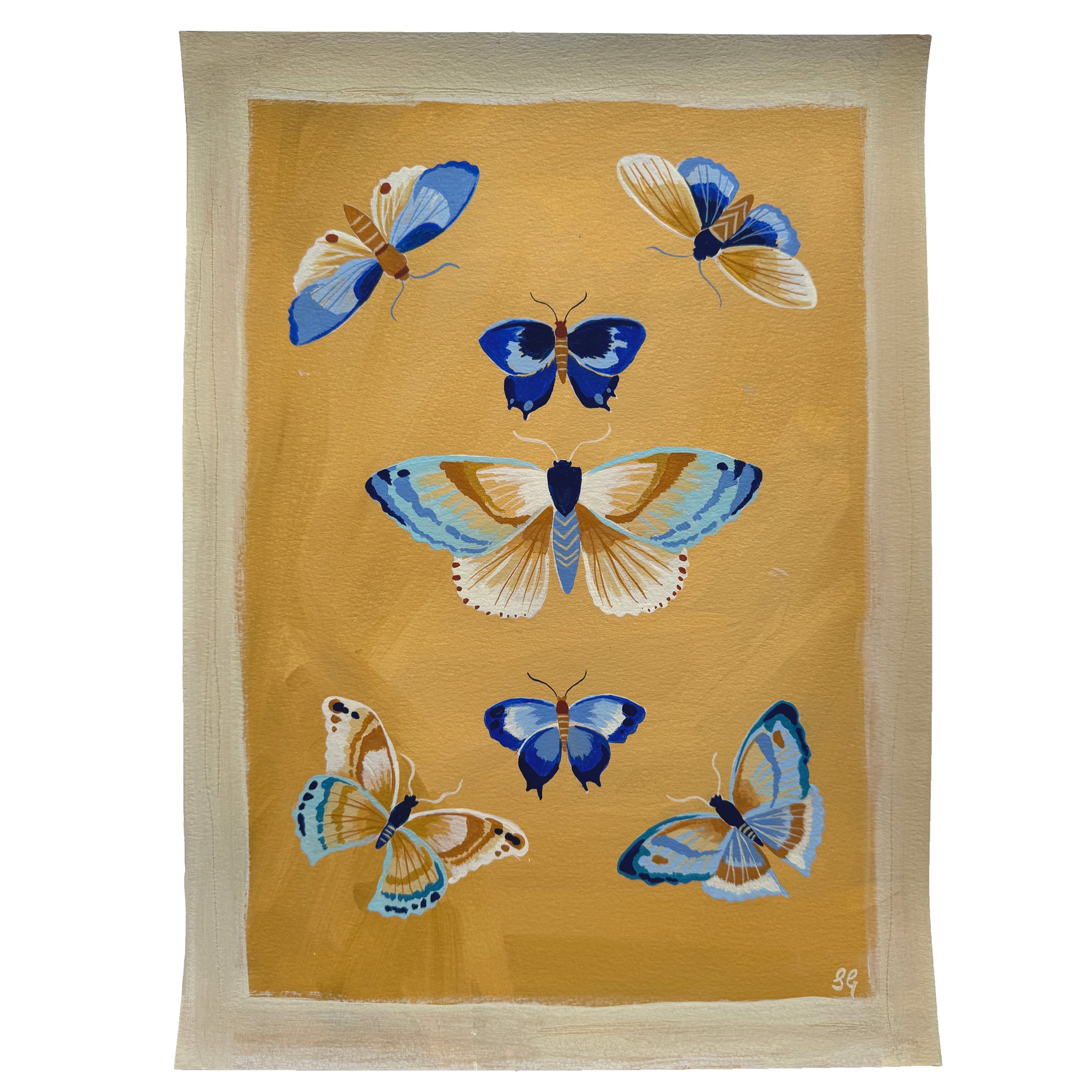 BUTTERFLIES no.2 in ochre & blues 11"x15"