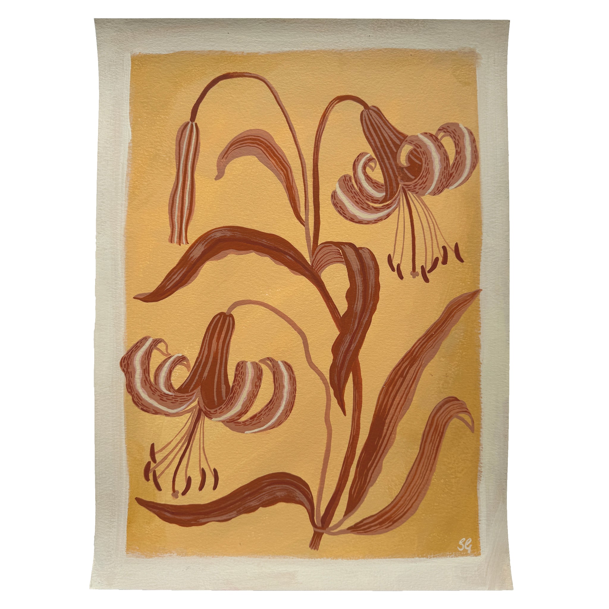 TIGER LILIES in Naples yellow & terracotta 11"x15"