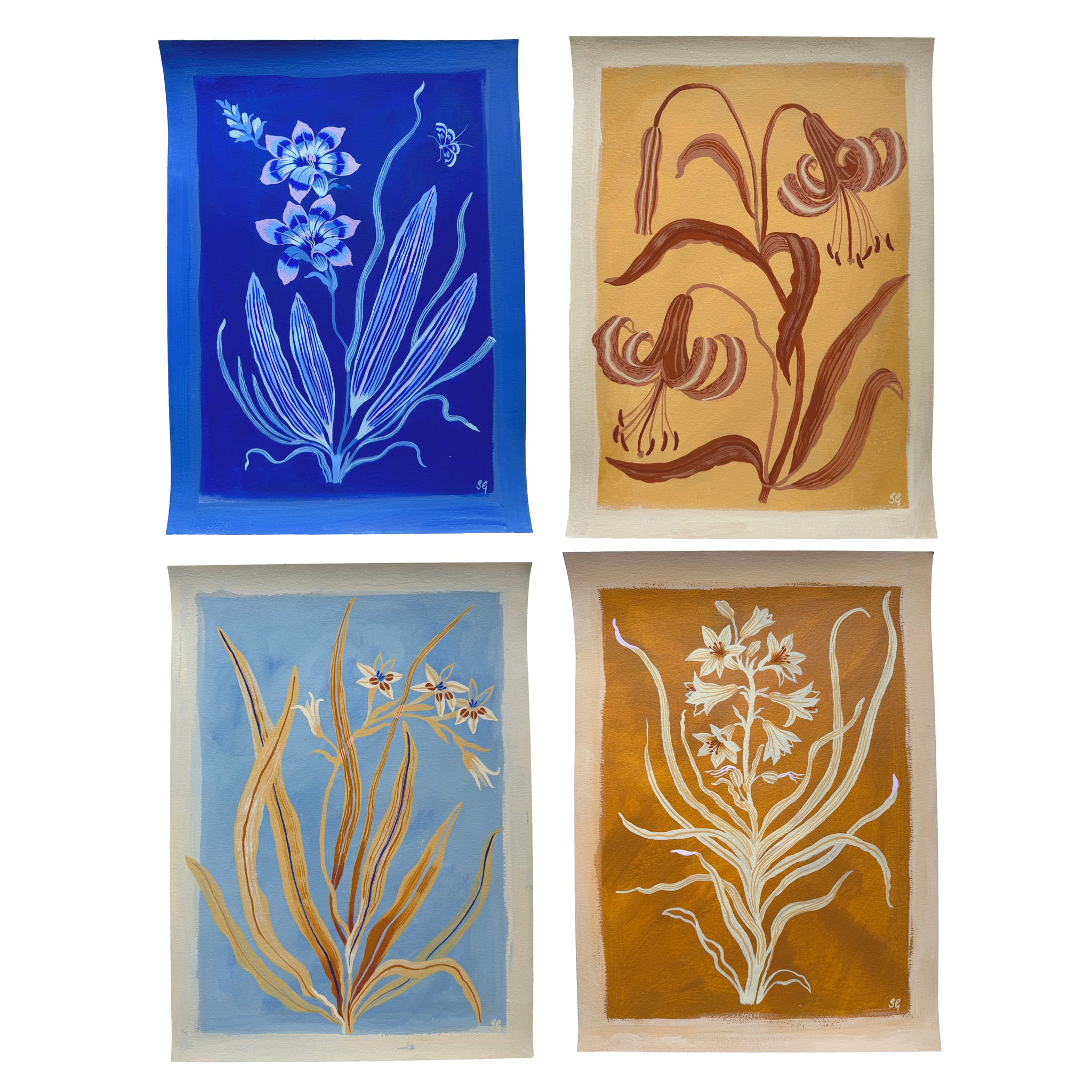 TIGER LILIES in Naples yellow & terracotta 11"x15"